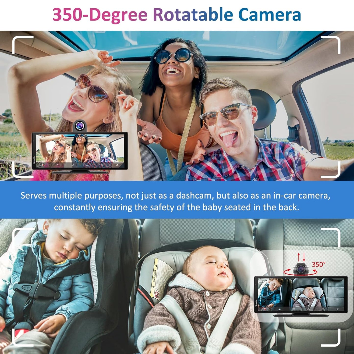 10" 2K 3-Channels Dash Cam CarPlay/AA Loop Recorder FM CarPlay , Newest Carpuride W903 Wireless Carplay Android Auto Stereo