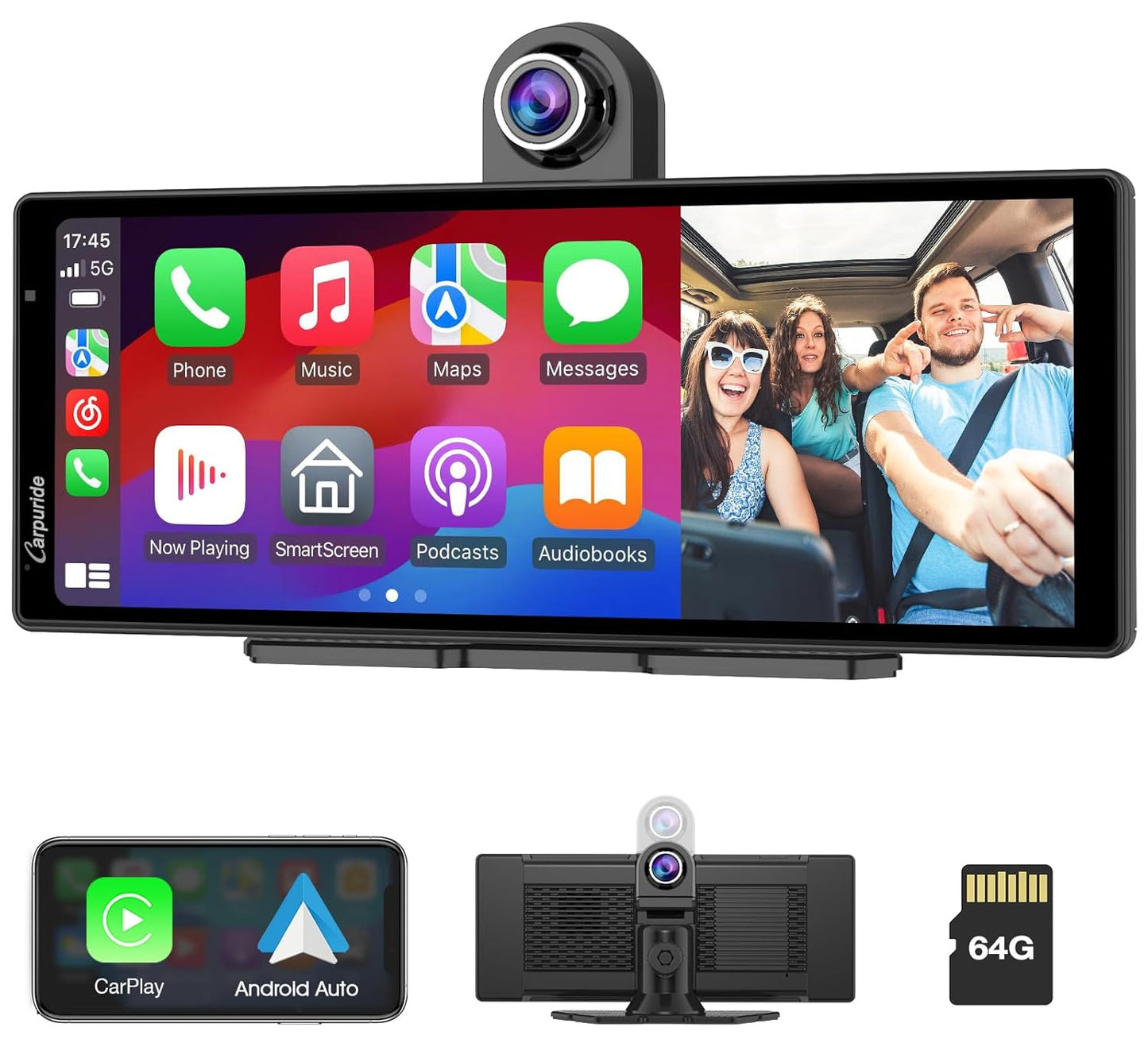 10" 2K 3-Channels Dash Cam CarPlay/AA Loop Recorder FM CarPlay , Newest Carpuride W903 Wireless Carplay Android Auto Stereo