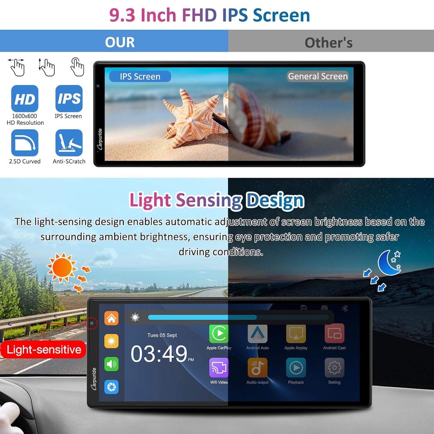 10" 2K 3-Channels Dash Cam CarPlay/AA Loop Recorder FM CarPlay , Newest Carpuride W903 Wireless Carplay Android Auto Stereo