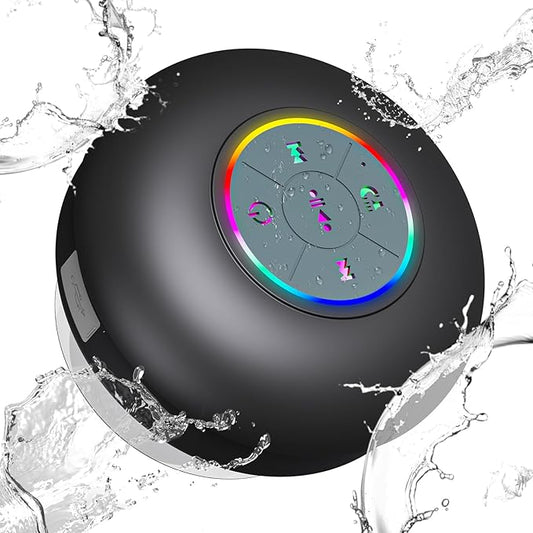 Suction Cup Bluetooth Shower Speakers, Waterproof Speaker with RGB Lights HD Sound Pairs to Phones, Tablets, for Bathrooms, Outdoor, Party, Beach