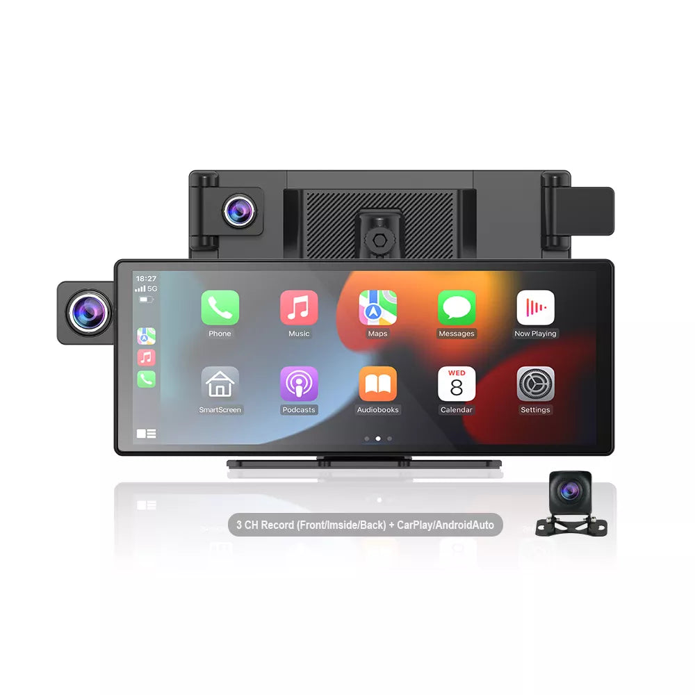 10" 2K 3-Channels Dash Cam CarPlay/AA Loop Recorder FM CarPlay , Newest Carpuride W903 Wireless Carplay Android Auto Stereo